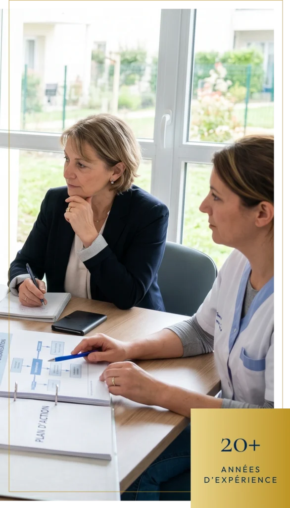 Réunion de travail entre cadres d'un établissement médico-social